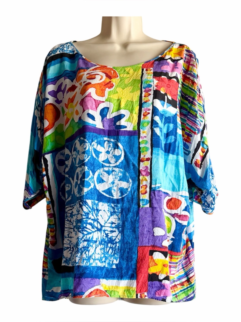 Vtg JAMS WORLD Flower Kraze Peek A Boo Sleeve Tunic Top